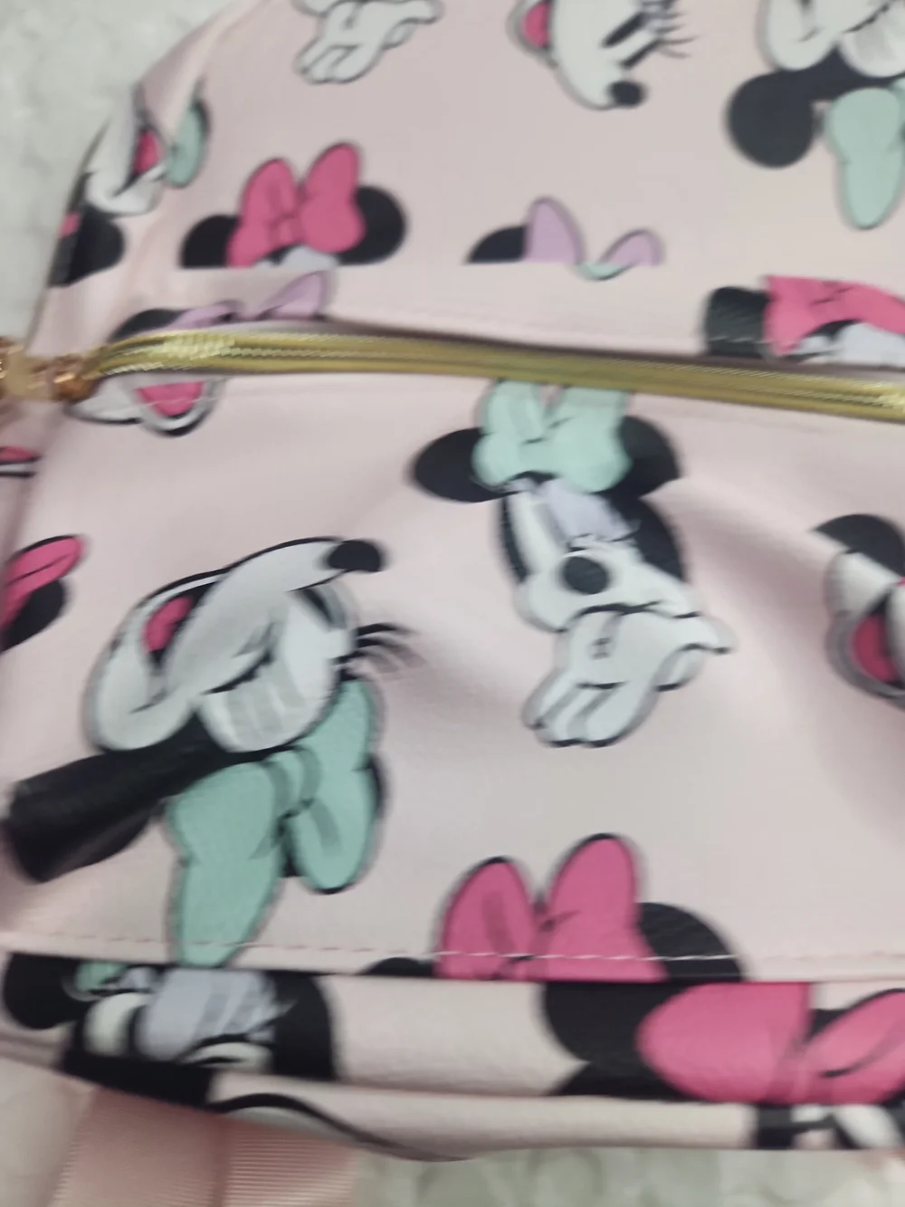 Pink Minnie Mouse Print Kids Backpack with Pom-Pom Charm